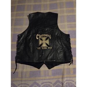 Vintage Choppers Til You Die Biker Vest Motorcycle Leather Medium Patch Lace Up